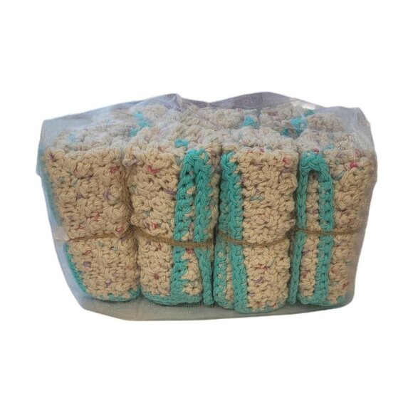 Handmade Crochet Dish Cloths Dish Wash Cloths 7pc Set New Aqua Trim - Picture 2 of 6